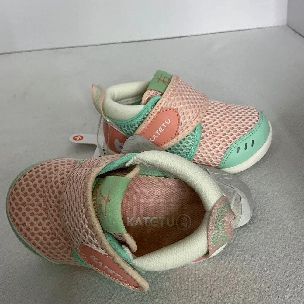 Katetu Toddler Easy-On Walking Shoes Pink Green Mesh Sneakers Size 6 Toddler NEW